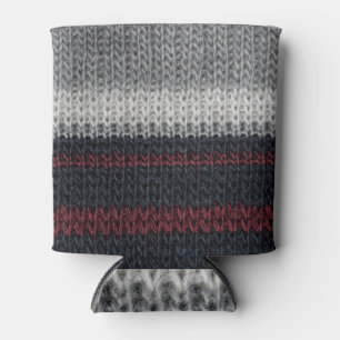 Rafraîchisseur Pour Canette texture de laine de tricot, rayures rouge-blanc.