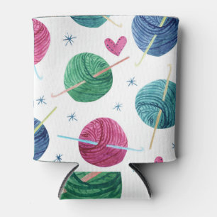 Rafraîchisseur Pour Canette thème de tricot, aquarelle motif sans couture.