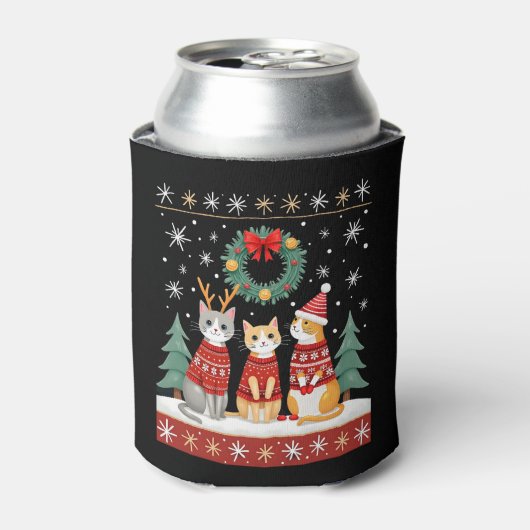 Rafraîchisseur Pour Canette Three Cat Funny Christmas Cat Ugly Xmas Sweater Me (Can devant)