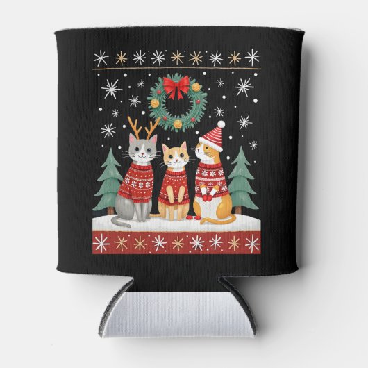 Rafraîchisseur Pour Canette Three Cat Funny Christmas Cat Ugly Xmas Sweater Me (Devant)