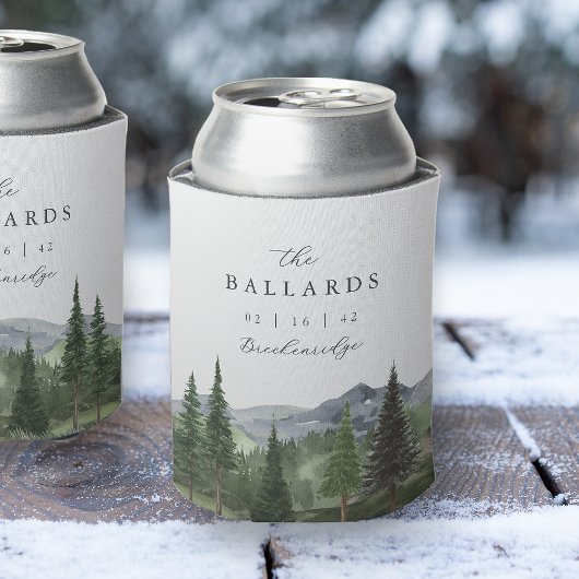 Rafraîchisseur Pour Canette Timberline | Watercolor Mountain Wedding Favor