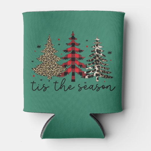 Rafraîchisseur Pour Canette "Tis the Season" Plaid Leopard Christmas Trees (Devant)