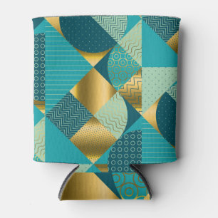 Rafraîchisseur Pour Canette Tissu géométrique vintage, patchwork transparent.