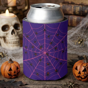 Rafraîchisseur Pour Canette Toile d'araignée noire et rose Art Motif Halloween