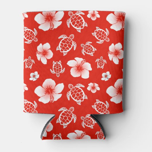 Rafraîchisseur Pour Canette Tortues de l'Hawaii rouge et Hibiscus (Devant)