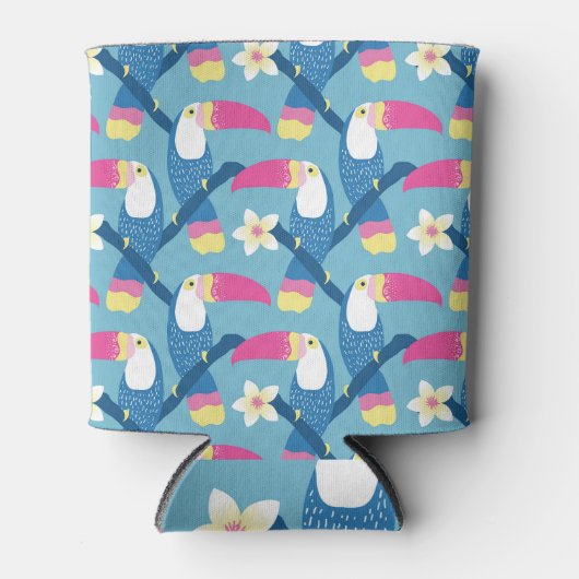 Rafraîchisseur Pour Canette Toucan tropical : motif floral vibrant. (Devant)