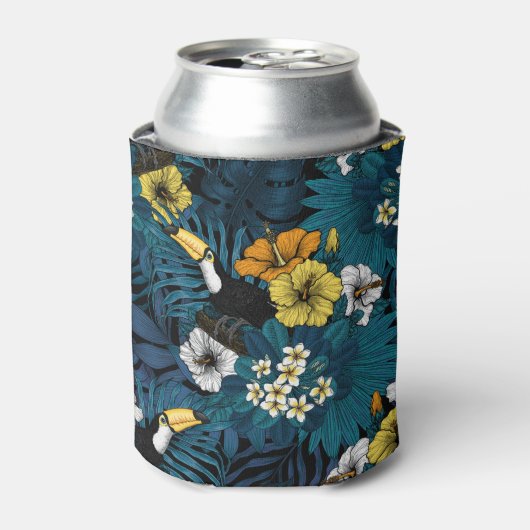 Rafraîchisseur Pour Canette Toucans et flore tropicale, bleu, jaune, orange (Can devant)