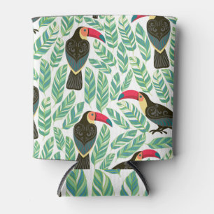 Rafraîchisseur Pour Canette Toucans, feuilles tropicaux, motif décoratif.