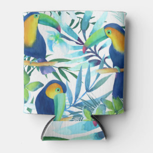 Rafraîchisseur Pour Canette Toucans tropicaux : Motif de fleurs exotiques.