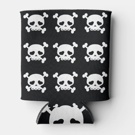 Rafraîchisseur Pour Canette Traverses du crâne : Motif noir-blanc. (Devant)