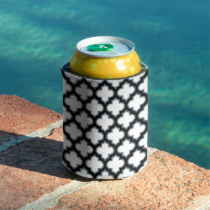 Rafraîchisseur Pour Canette Trellis blanc et noir, treillis, Quatrefoil