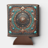 Rafraîchisseur Pour Canette Tresse En Cuir Occidental Et Impression Turquoise (Dos)