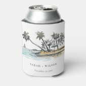 Rafraîchisseur Pour Canette Tropical Beach Palm Tree Sketch Mariage d'aquarell (Can Dos)