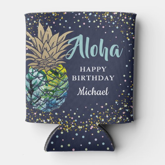 Rafraîchisseur Pour Canette Tropical Luau Ananas Navy Blue Beach Party (Devant)
