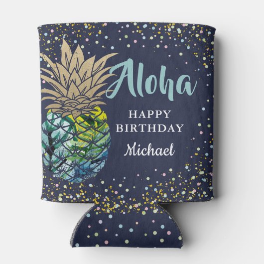 Rafraîchisseur Pour Canette Tropical Luau Ananas Navy Blue Beach Party (Dos)
