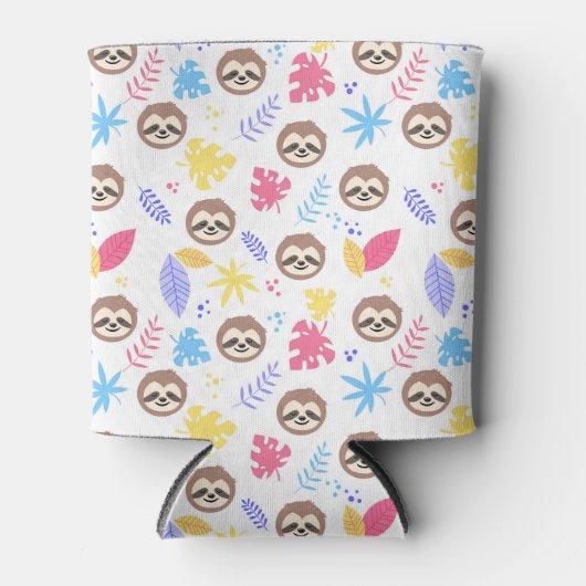 Rafraîchisseur Pour Canette Tropical Sloth & Motif Feuille (Devant)