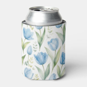 Rafraîchisseur Pour Canette Tulipes Bleues Peinture Florale Aquarelle Botaniqu