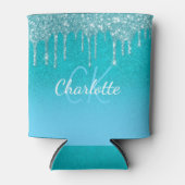 Rafraîchisseur Pour Canette Turquoise bleu parties scintillant goutte aqua ver (Devant)