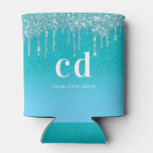 Rafraîchisseur Pour Canette Turquoise bleu parties scintillant goutte aqua ver (Dos)