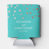 Rafraîchisseur Pour Canette Turquoise et Rose Gold Foil Confetti Mariage (Dos)