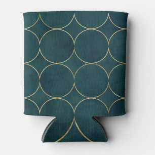 Rafraîchisseur Pour Canette Turquoise foncé, Cercles d'or Aquarelle.