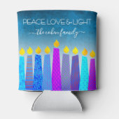 Rafraîchisseur Pour Canette Turquoise Hanoukka Menorah bougie Peace Love Light (Dos)