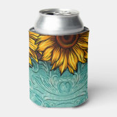 Rafraîchisseur Pour Canette Turquoise Leather Tooled Bright Sunny Sunflowers (Can devant)