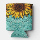 Rafraîchisseur Pour Canette Turquoise Leather Tooled Bright Sunny Sunflowers (Dos)