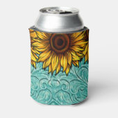 Rafraîchisseur Pour Canette Turquoise Leather Tooled Bright Sunny Sunflowers (Can Dos)