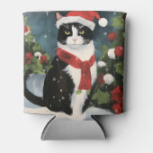 Rafraîchisseur Pour Canette Tuxedo Chat en Noël de neige (Devant)