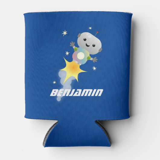 Rafraîchisseur Pour Canette Un mignon robot volant dans l'espace dessin animé (Devant)