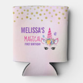 Rafraîchisseur Pour Canette Unicorne rose tendance Confetti & Fleurs Anniversa (Devant)