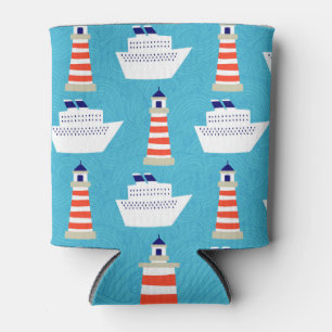 Rafraîchisseur Pour Canette Vagues nautiques : Motif de croiseur de phare.