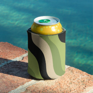 Rafraîchisseur Pour Canette vagues, vert, noir et beige courbes colorées