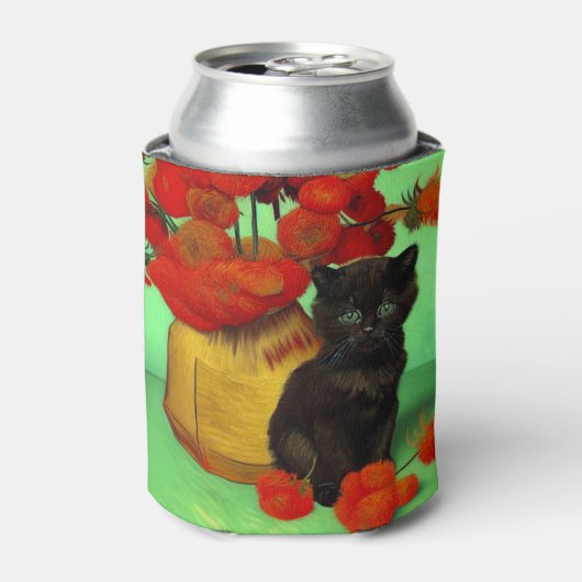 Rafraîchisseur Pour Canette Van Gogh Black Kitten Fleurs rouges (Can devant)