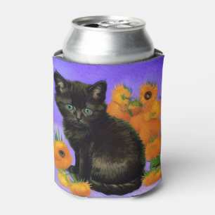 Rafraîchisseur Pour Canette Van Gogh Kitten noir avec des tournesols