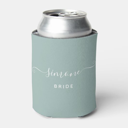 Rafraîchisseur Pour Canette Verdure Script moderne Mariage Mariée Dusty Green (Can devant)