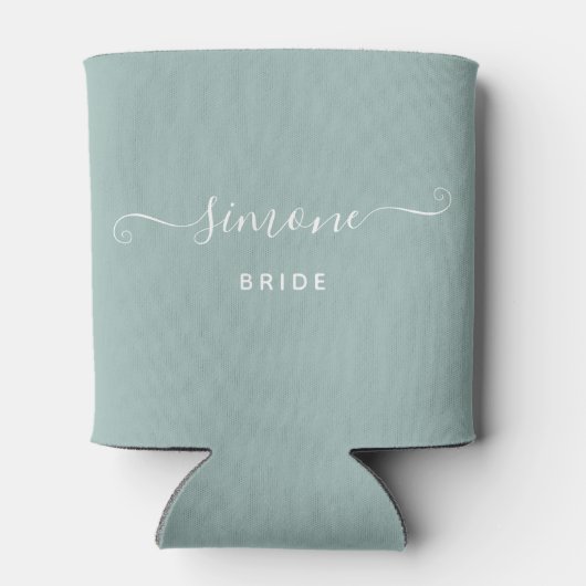 Rafraîchisseur Pour Canette Verdure Script moderne Mariage Mariée Dusty Green (Dos)