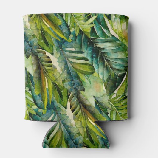 Rafraîchisseur Pour Canette Vert et Turquoise Aquarelle Tropical Palm Feuille (Dos)
