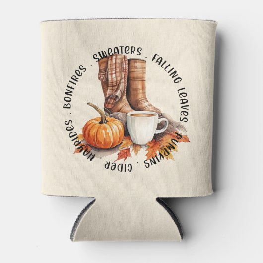 Rafraîchisseur Pour Canette Vibes D'Automne Cosy - Bottes, Épices Citrouilles, (Devant)