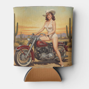Rafraîchisseur Pour Canette Vielle école Retro Pin-up fille sur moto