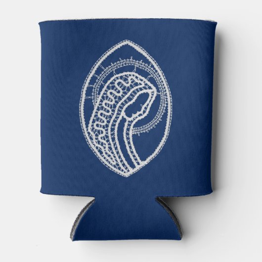 Rafraîchisseur Pour Canette Vierge Marie, dentelle blanche, bleu marine (Devant)