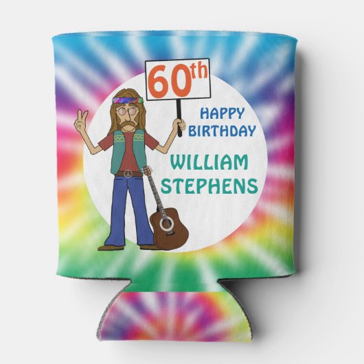 Rafraîchisseur Pour Canette Vieux Hippie Hippy Tie Dye 60e fête d'anniversaire (Dos)