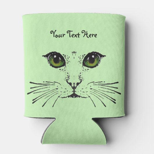 Rafraîchisseur Pour Canette Visage de chat Oeil intense Whiskers Vert clair (Dos)