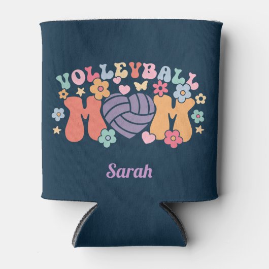 Rafraîchisseur Pour Canette Volleyball Maman Ball Heart Floral Retro Can Coole (Devant)