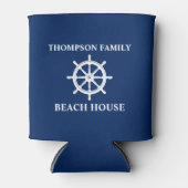 Rafraîchisseur Pour Canette Votre nom Beach House Ships Roue Helm Navy Blue (Devant)