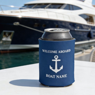 Rafraîchisseur Pour Canette Votre nom de bateau Bienvenue à bord de l'Ancre Bl