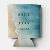 Rafraîchisseur Pour Canette Watercolor Blue Ocean Sand Beach Wedding (Dos)