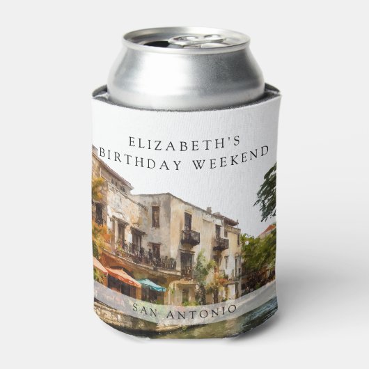Rafraîchisseur Pour Canette Week-end d'anniversaire aquarelle à San Antonio (Can devant)