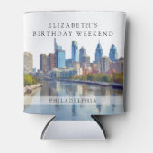 Rafraîchisseur Pour Canette Week-end d'anniversaire aquarelle de Philadelphie (Devant)